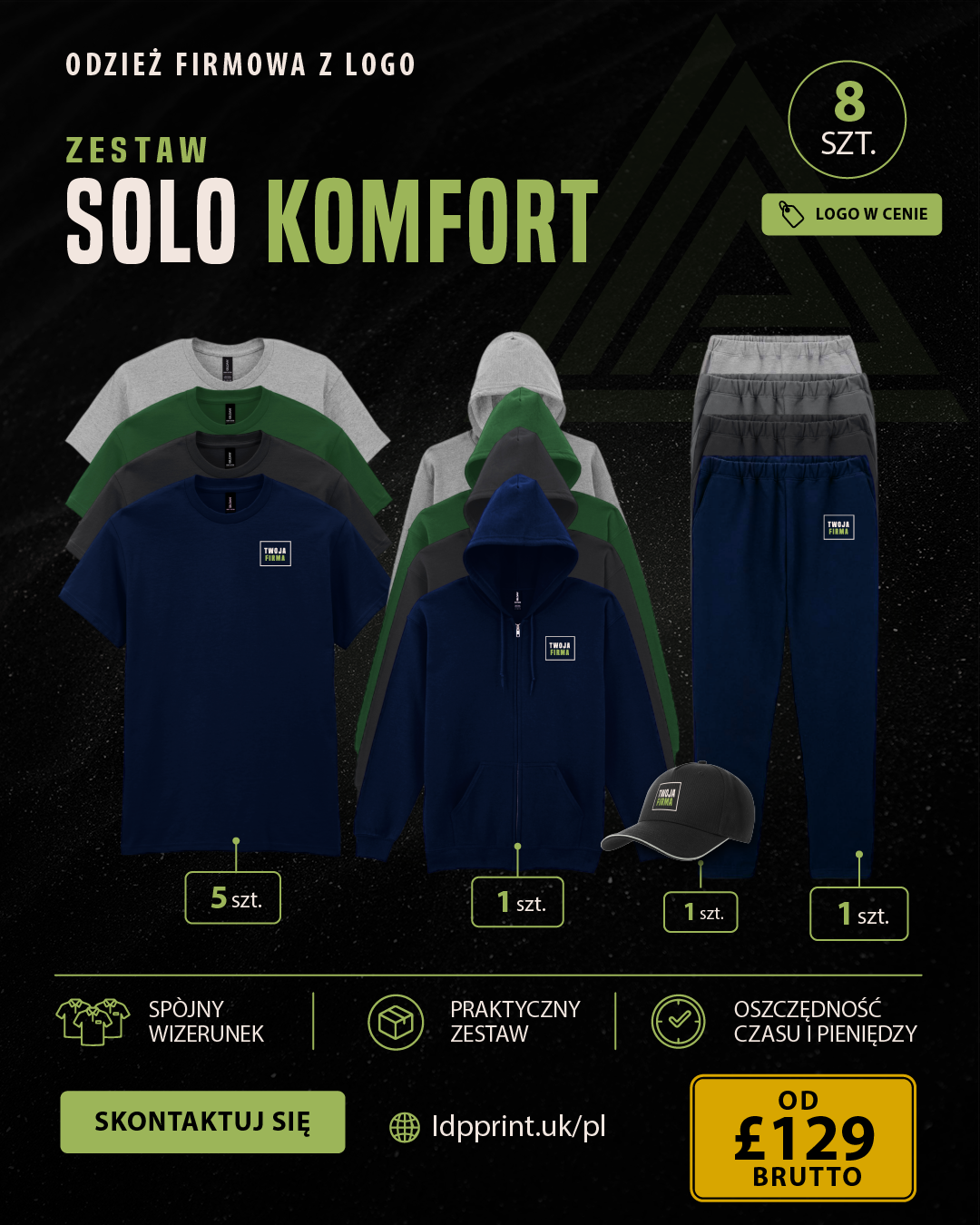 SOLO KOMFORT — pakiet odzieży z logo dla jednej osoby